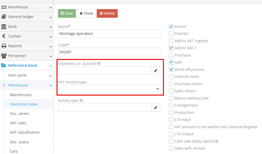 Shortage operation for inventory entry